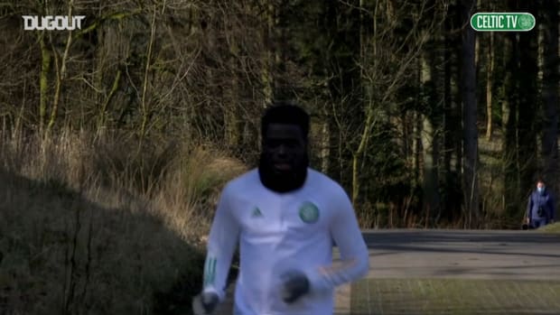 Celtic players in training ahead of Rangers match